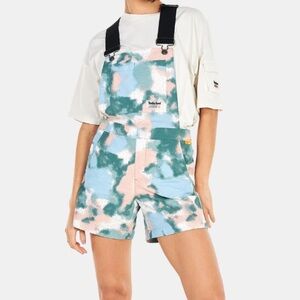 TIMBERLAND All Over Print Dungarees in Blue Watercolor Print Sz XL Overall Short